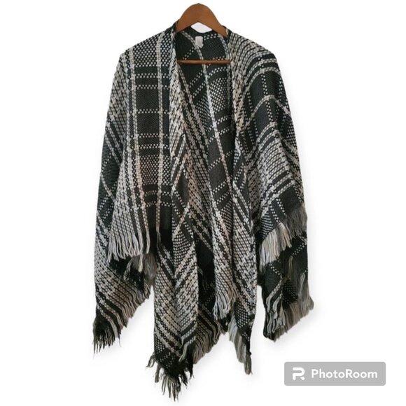 LC Lauren Conrad Neutral Multicolor Knit Open Wrap With Fringe Detail - Picture 1 of 4